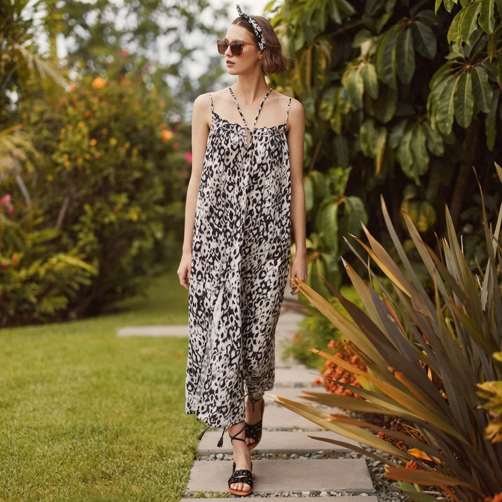 Anthropologie Black/White Flowy Strappy Sleeveless Midi/Maxi Dress, size S