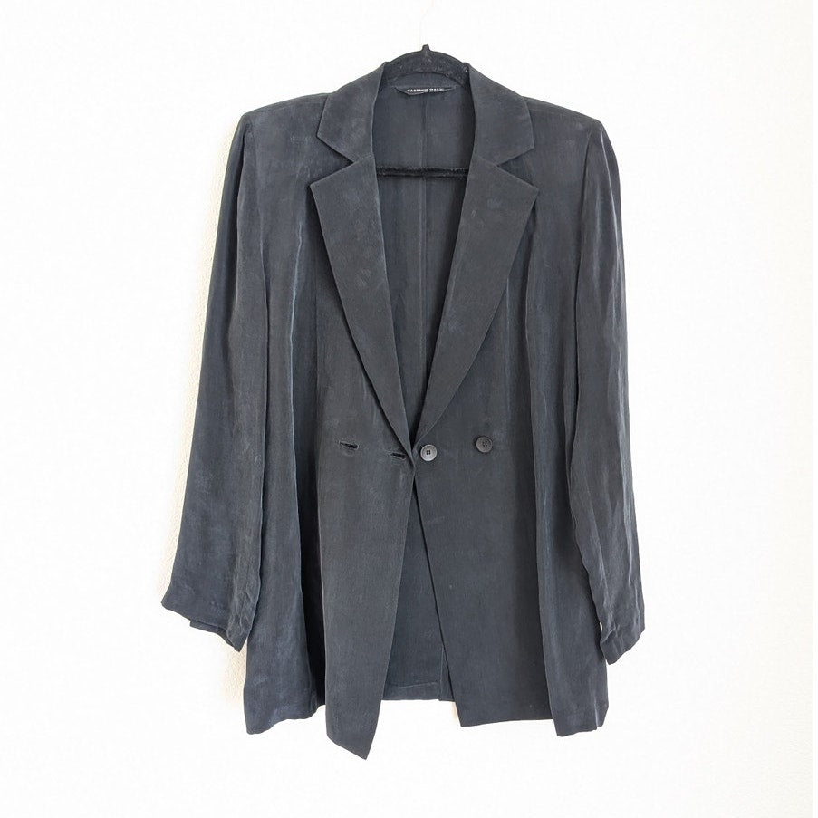 Yasemin Ozeri 2PC Set Black Flowy Double-breasted Blazer M Dress Pants S