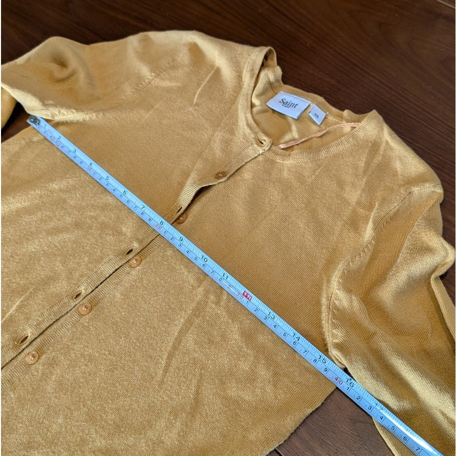 NWOT Saint Tropez Mila Mustard Yellow Round Neck Slim Button Cardigan, size XS