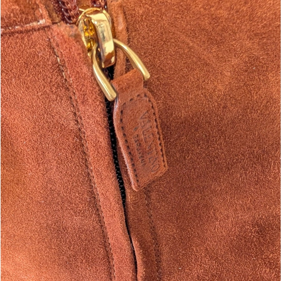 Valentino Garavani VLogo Cognac Suede Ankle Boots Womens EU 40/US 10 Low Heel