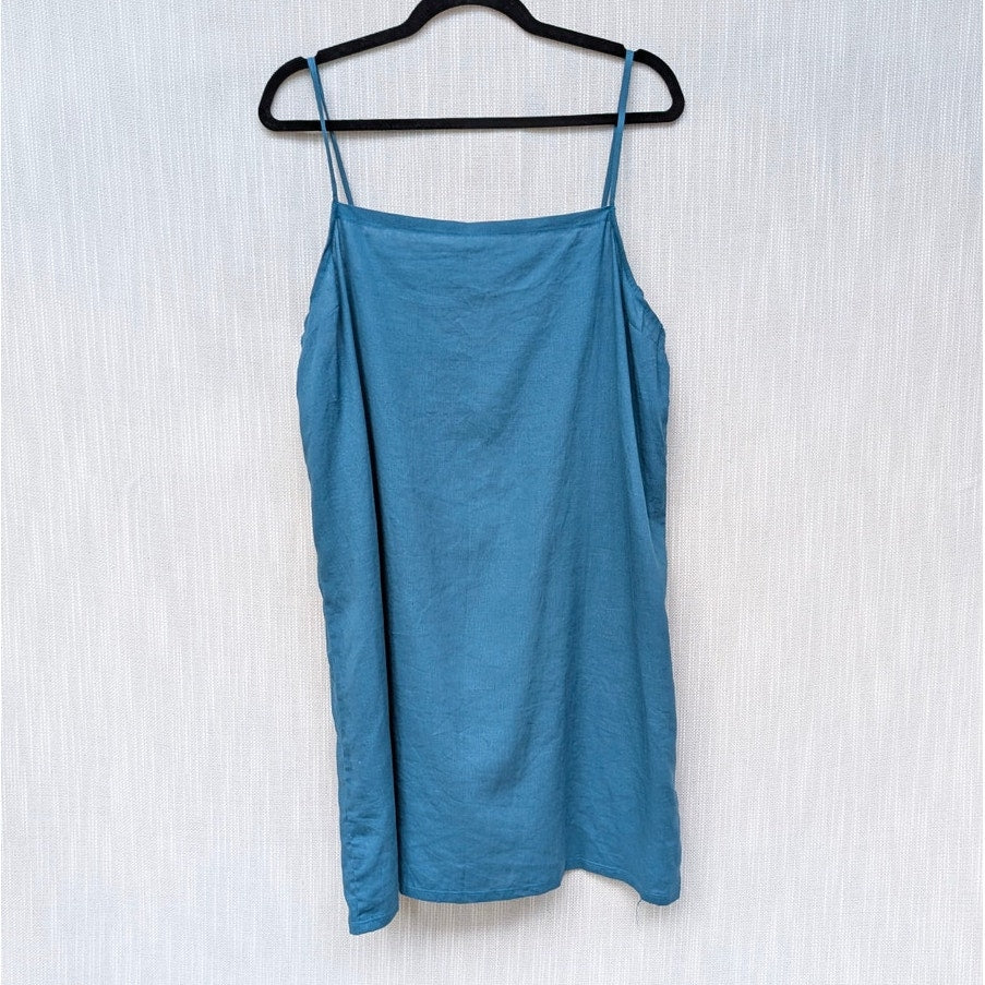 NWT Vitamin A Blue Linen Crepe Jade Mini Swim Cover Up Dress, size XL