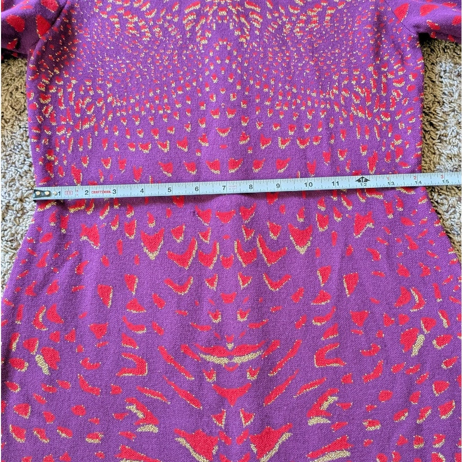 Hayley Menzies Purple Printed Long Sleeve Knit Mini Sweater Dress, size M