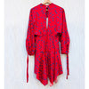 Self-portrait Red Satin Print V-neck Long Sleeve Mini Dress, size 0