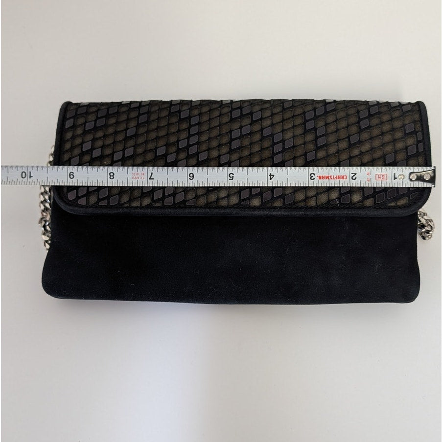 Casadei Suede Print Chain Crossbody Clutch Shoulder Bag Womens in Black