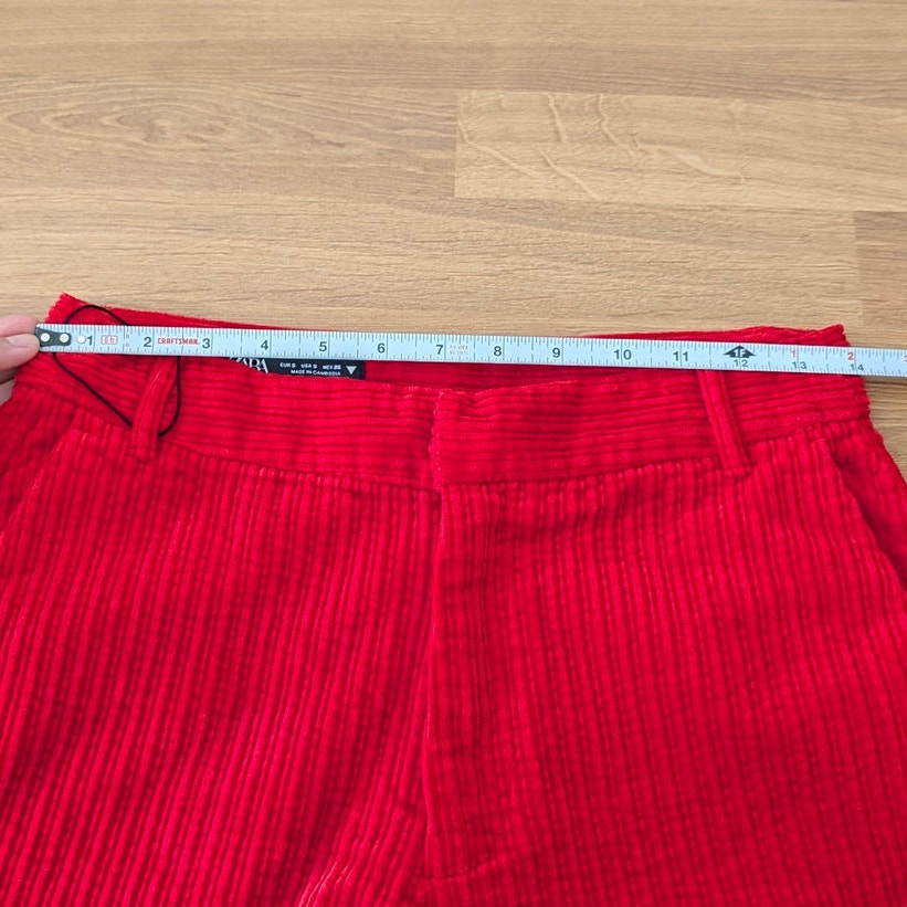 Zara 1255/507/600 Cord Pants Womens S Red High-rise Straight Full Length NWOT