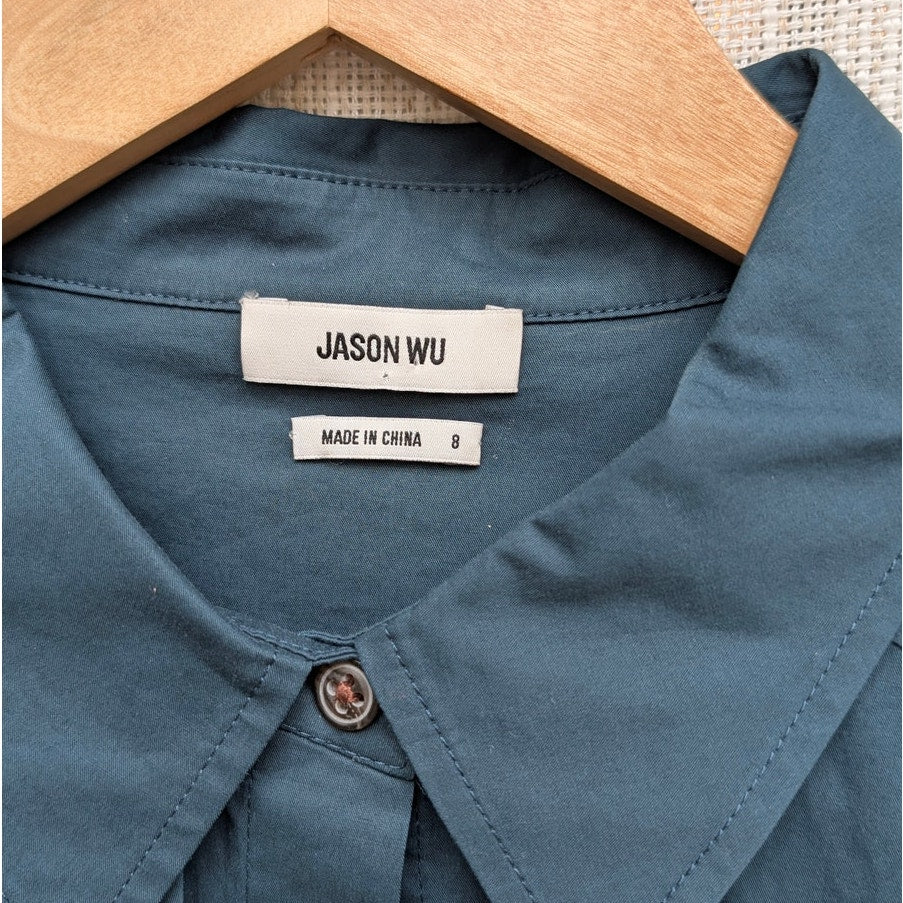Jason Wu Dress Womens 8 Teal Poplin Long Sleeve Shirt Syle Mini NWOT