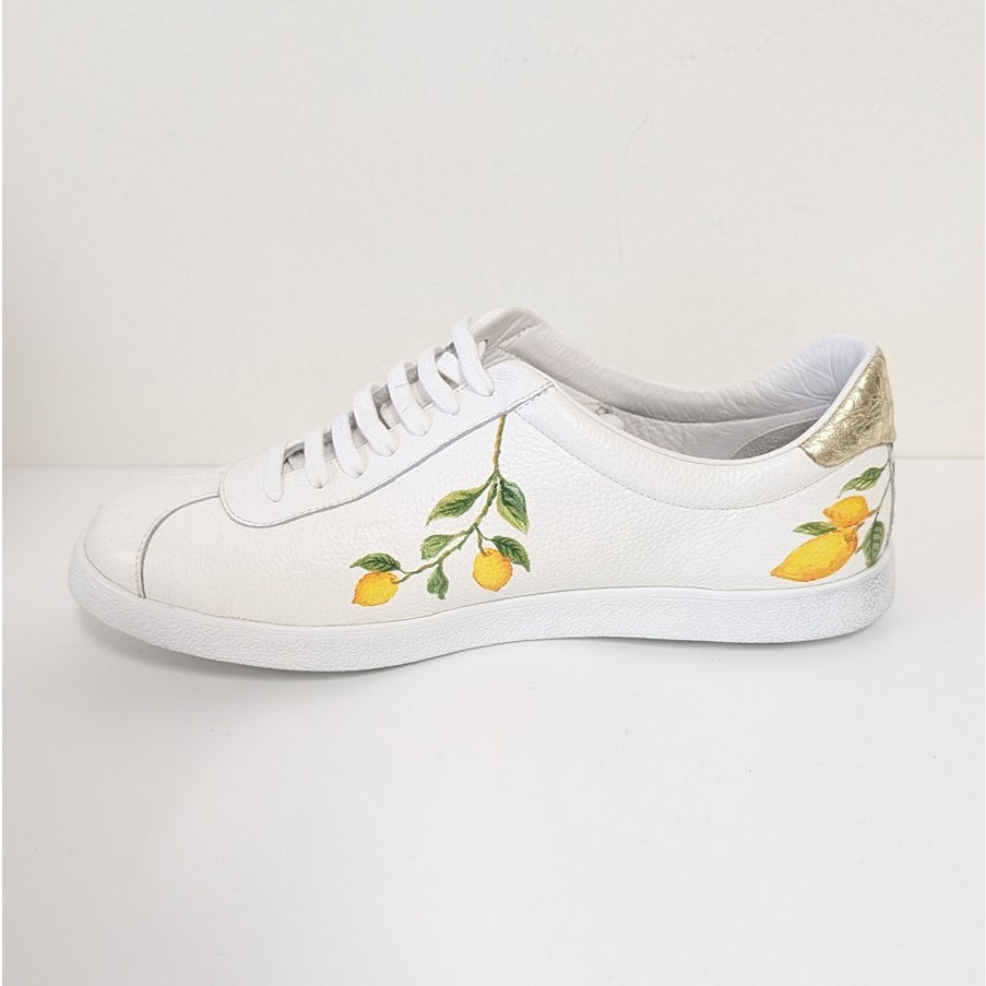 Aquazzura Leather & Snakeskin Lemon-print Low Top Sneakers Womens EU39.5/US9.5