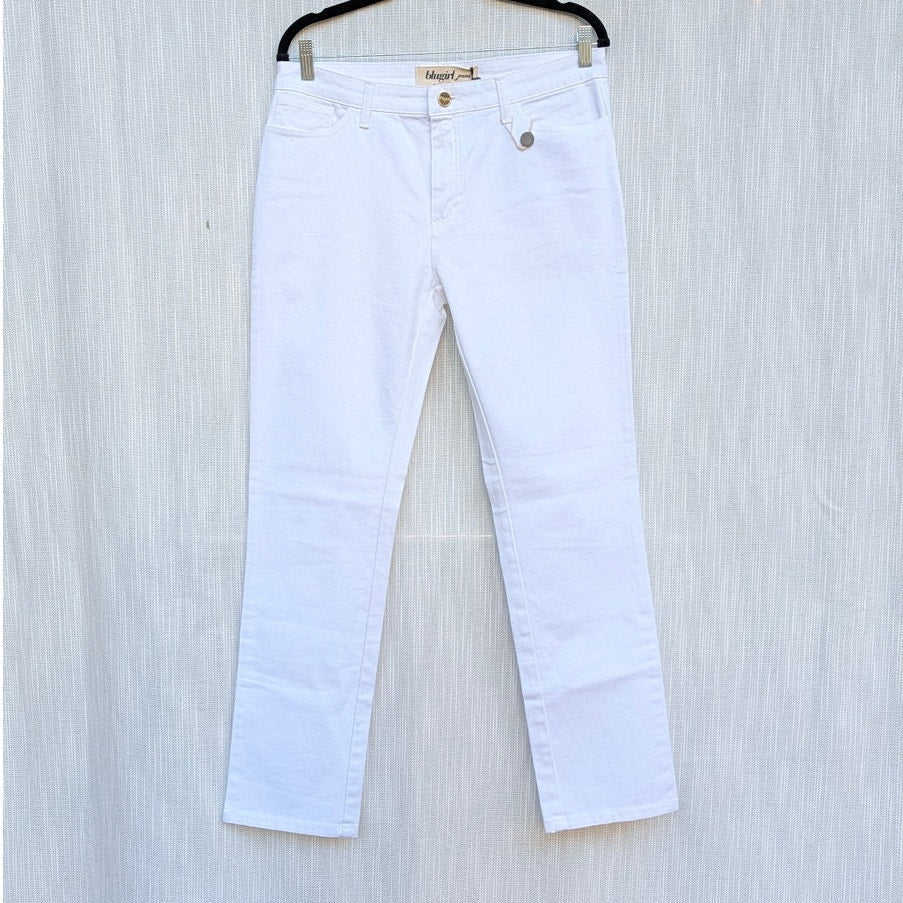 Blugirl Blumarine Jeans Womens 8 White Denim Mid-rise Slim Straight Leg NWT