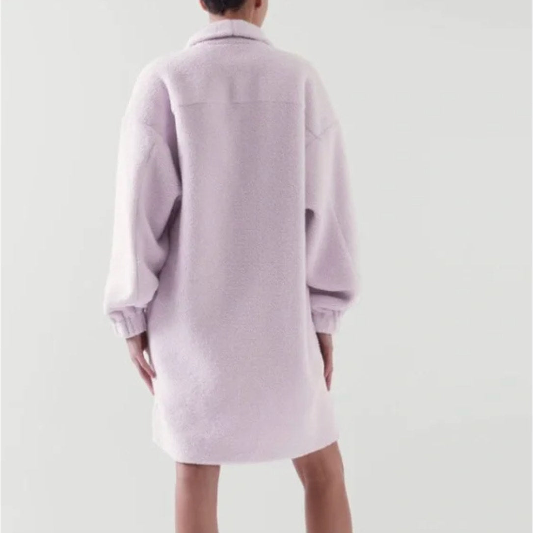 COS Lilac Teddy Fleece Oversized Long Sleeve Zip High Neck Tunic Dress, size XS