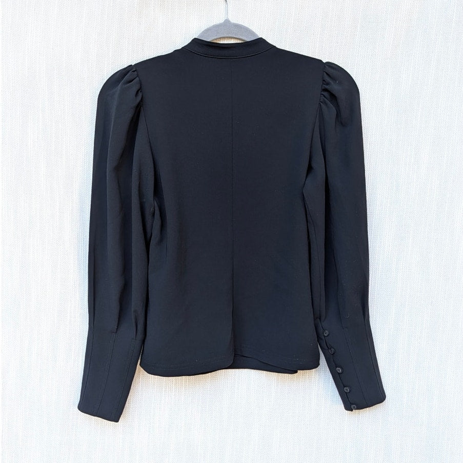 A.L.C. Markle Top Blouse Womens 2 Black Crewneck Button-up Long Sleeve