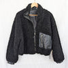 BLANKNYC Faux Fur Shearling Jacket Womens S Black Faux Leather Accents Zip Short