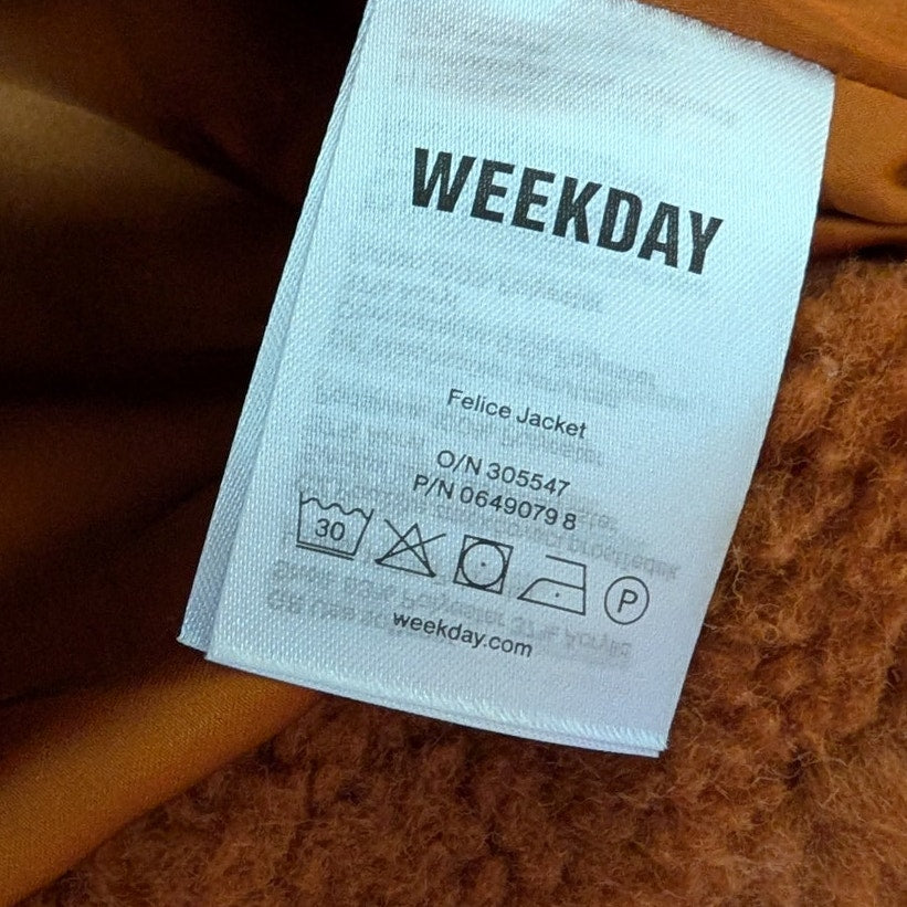 Weekday Felice Fleece Long Sleeve Full Zip Teddy Coat Jacket, size XS