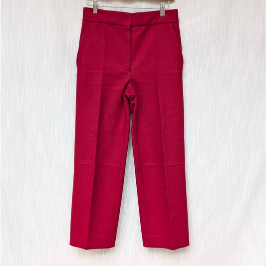 COS Red Wool Blend High Rise Straight Leg Trouser Pants, size EU34/US4