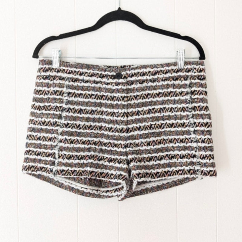 NWT Thakoon Black Multi Tweed Cotton Striped Fringed Shorts w/Pockets, size 6
