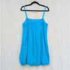 Gap Linen-Blend Bubble Mini Dress Womens M Tall Blue Sleeveless Square Neck