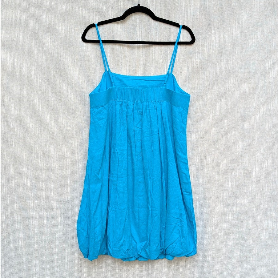 Gap Linen-Blend Bubble Mini Dress Womens M Tall Blue Sleeveless Square Neck
