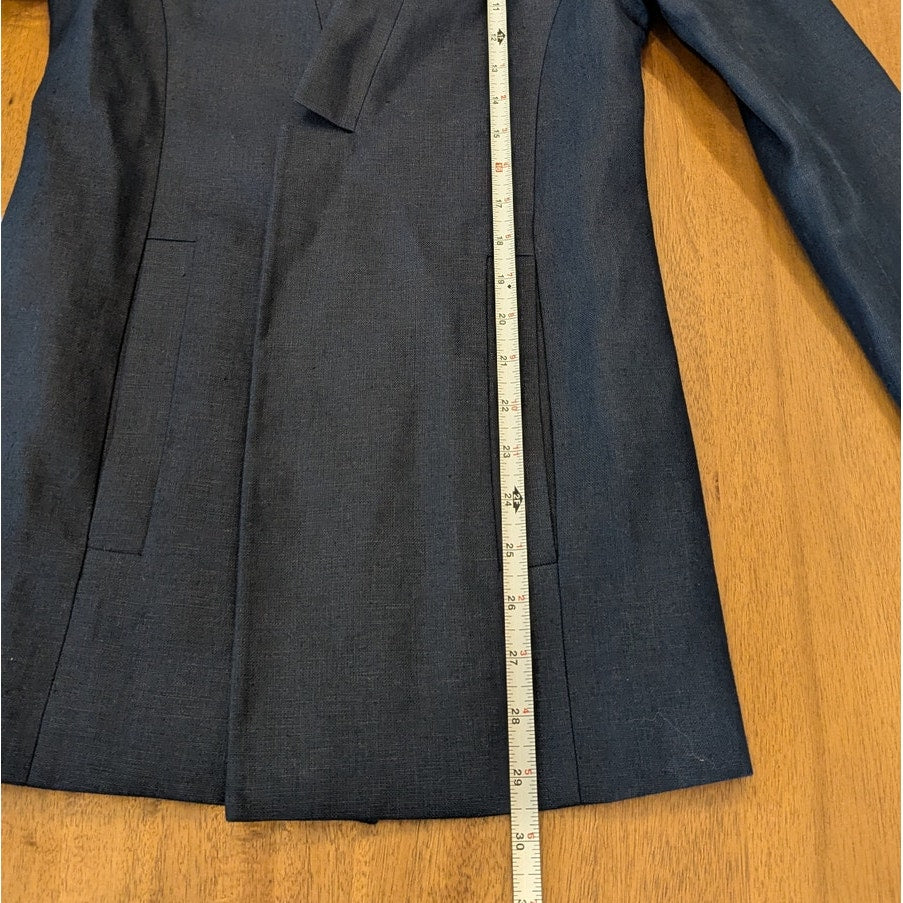 AYR The Coup Linen Blazer Womens 4 Navy No Closure Open Placket Long Sleeve