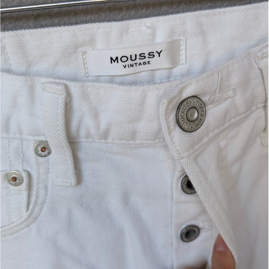 Moussy Vintage White Denim High-Waisted Ankle Jeans, Size 25