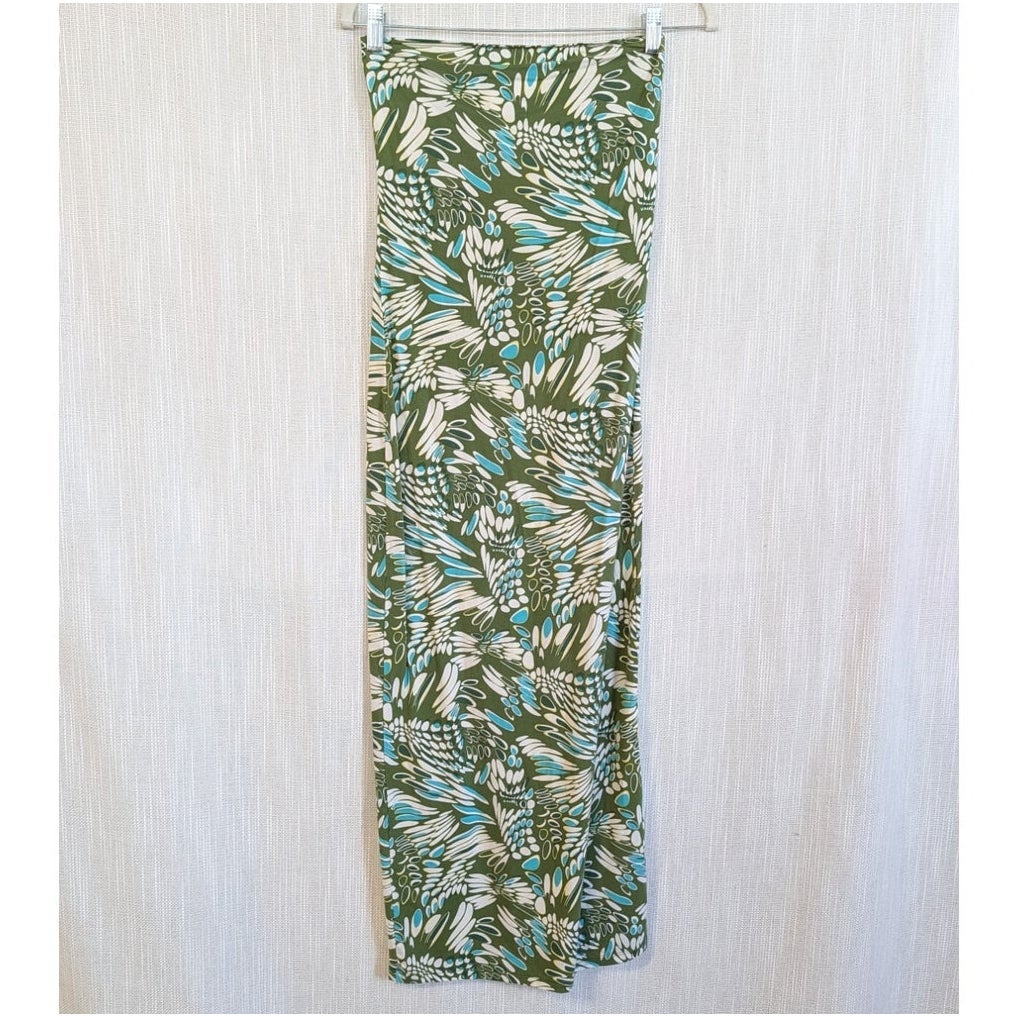 Reformation Green Blue Abstract Floral Strapless Stretch Midi Dress XS