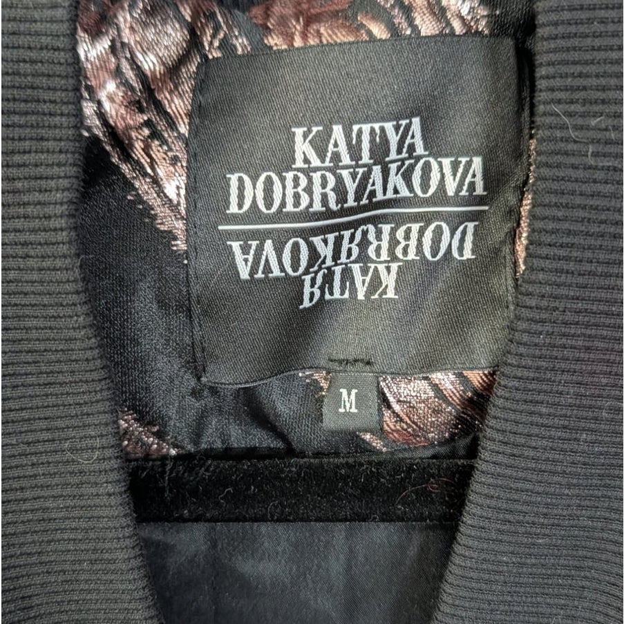 Katya Dobryakova Cat Appliqué Metallic Kimono Bomber Jacket M