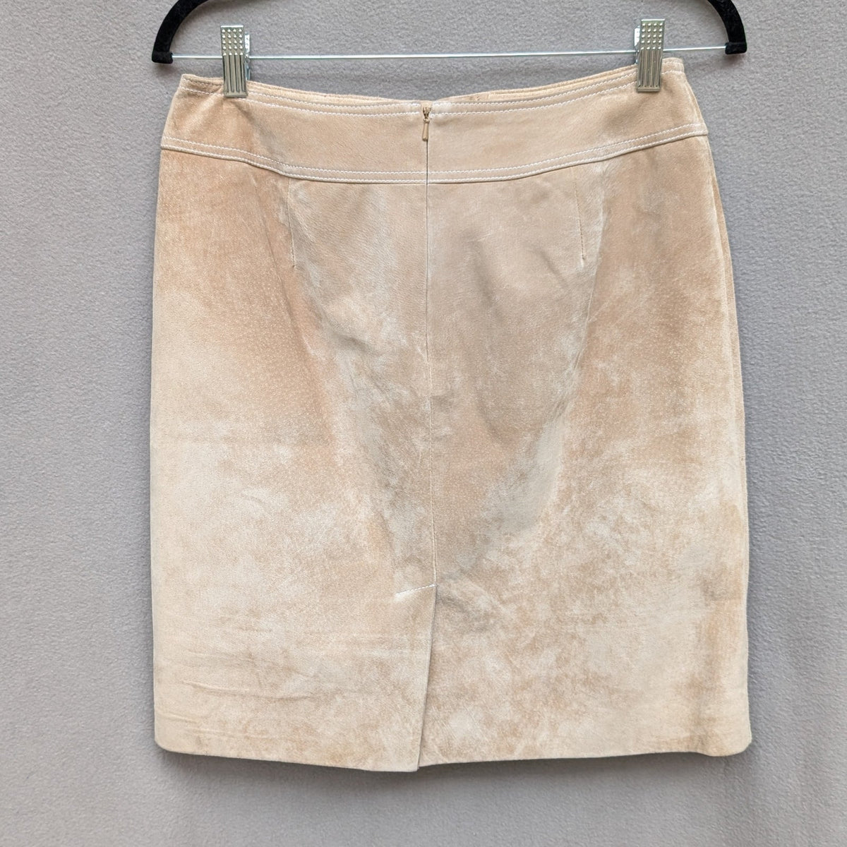 Doncaster Tan Suede Leather Tie Waist Straight Pencil Short Skirt, size 6