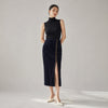Gin Gin Paris Vintage Navy/Black Velvet Hook & Eye Front Pencil Midi Skirt, size S-M