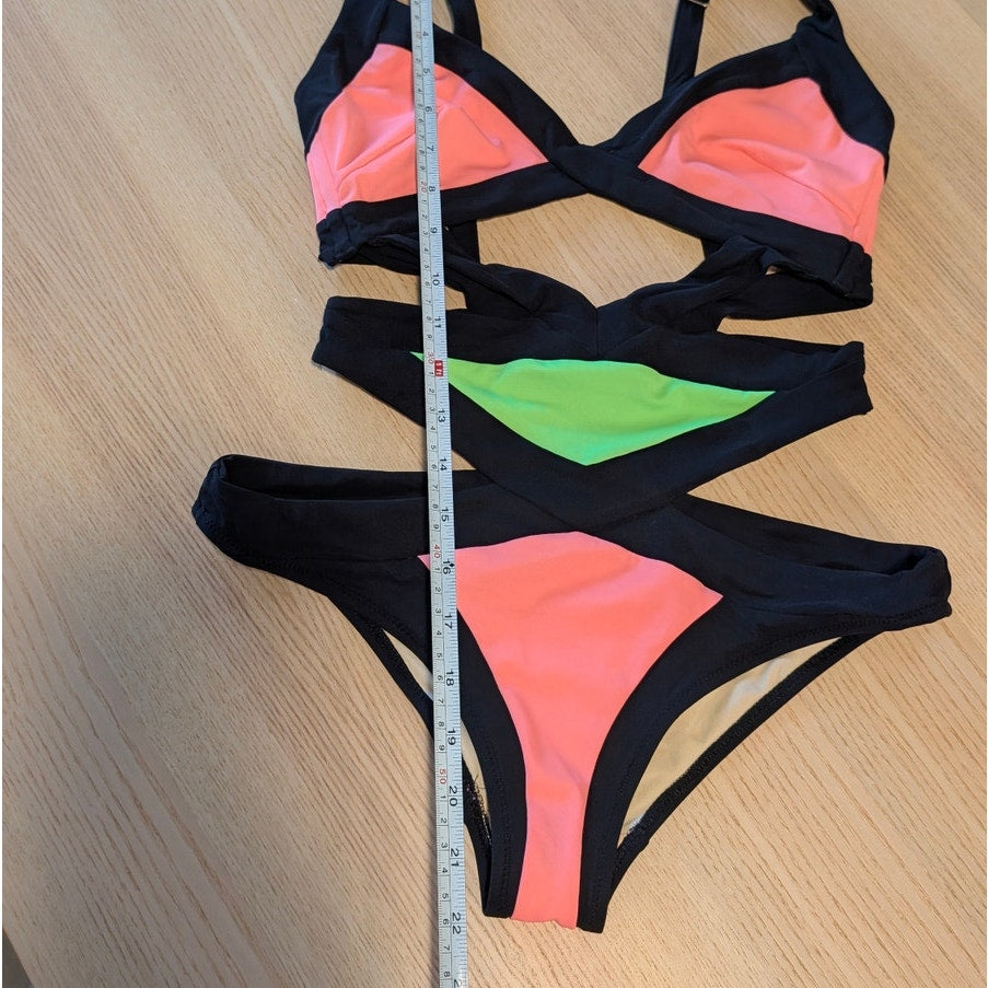Agent Provocateur Mazzy Swimsuit Womens AP 3/US 6 Green/Pink One Piece Bandage