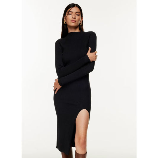 Aritzia Wilfred Alchemy Dress Womens S Black Mock-neck Sweater Bodycon Midi