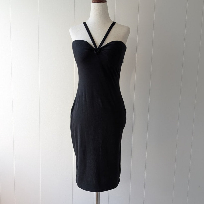 RE ONA Campbell Black Modal Jersey Midi Sleeveless Dress, size L