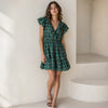TROVATA Birds of Paradis Marcella Green Floral Cotton Tiered Mini Dress, size S