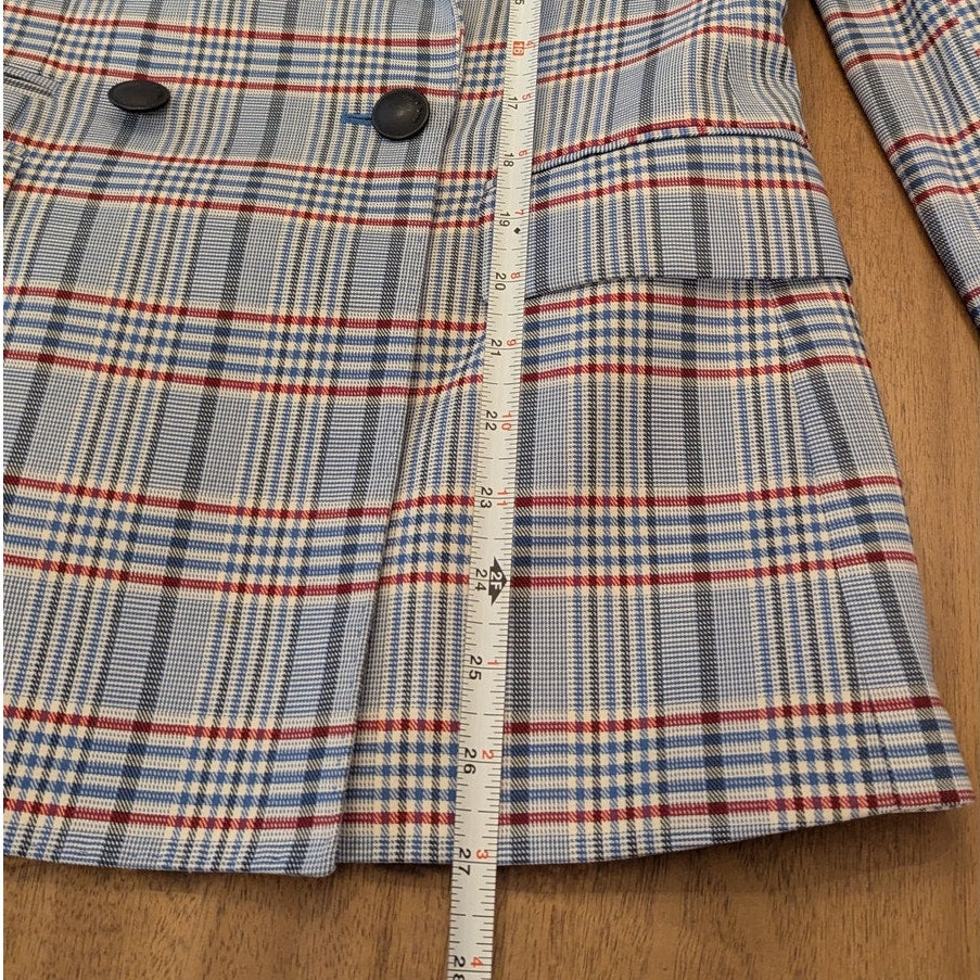 Rag & Bone Elise Wool Blend Plaid Blazer Womens 2 Gray/Blue Double-breasted