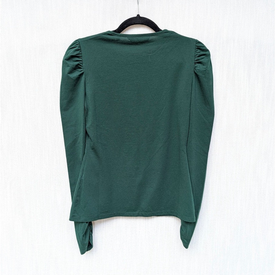 Rebecca Taylor Green Ruched Puffed-Sleeve Long Sleeve Top, size S