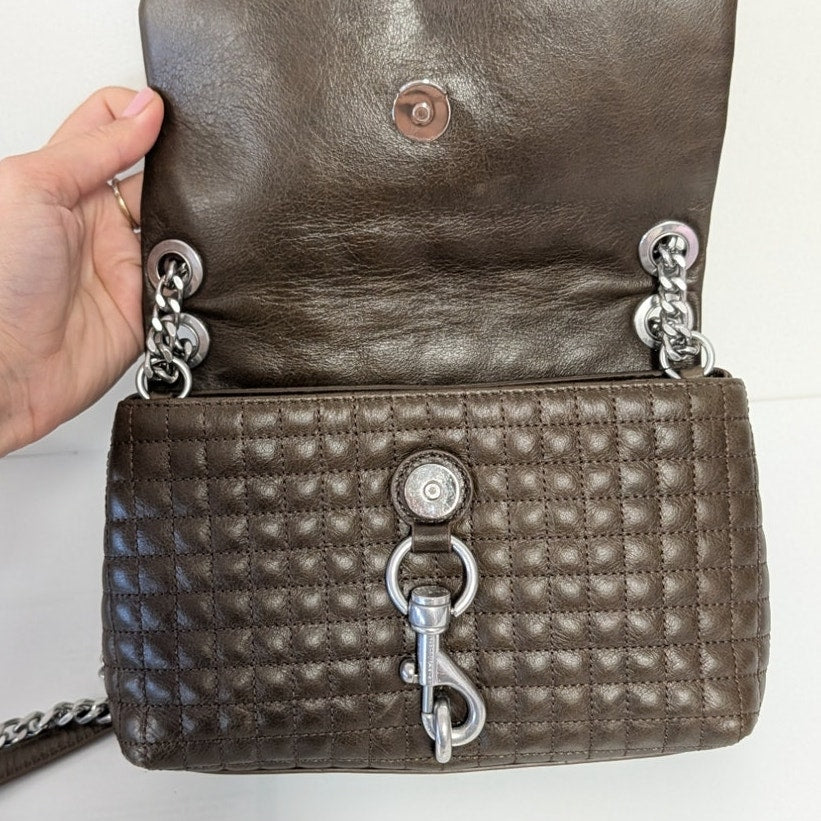 Rebecca Minkoff Edie Crystal Embellished Leather Quilted Crossbody Bag In Brown