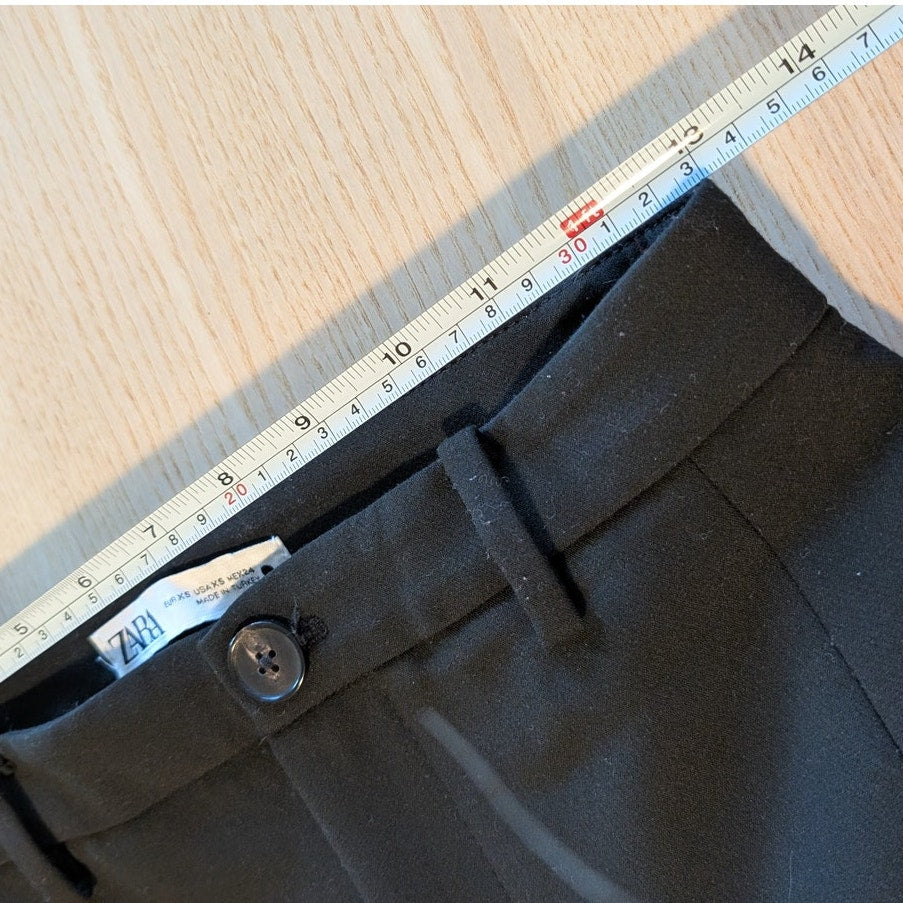 Zara Pants Womens XS Full Length Trousers Black Pleated Straight Leg Ankle Slit
