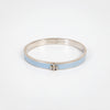 Tory Burch Kira Light Blue Enamel Silver Tone Hinged Bangle Bracelet
