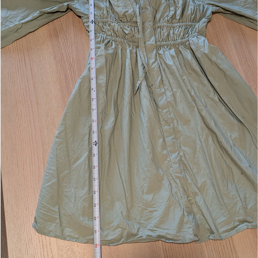 J.Crew Dress Womens 8P Green Cinched-waist Cotton Poplin Long Sleeve Mini