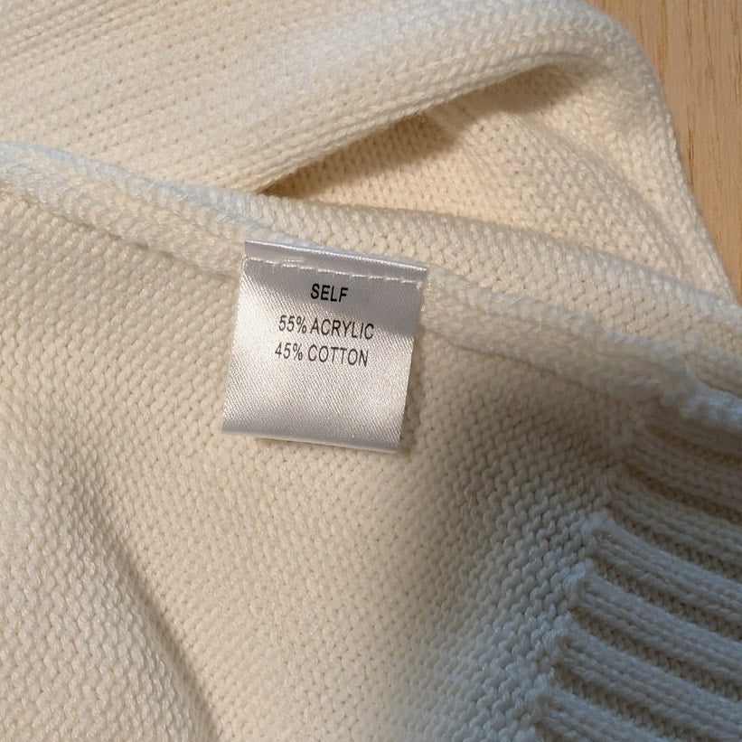 Ellsworth & Ivey Classic Golf Crewneck Sweater Womens L Ivory/Navy Long Sleeve