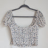 NWOT For Love & Lemons White Floral Chiffon Chateau Short Sleeve Top, size XS