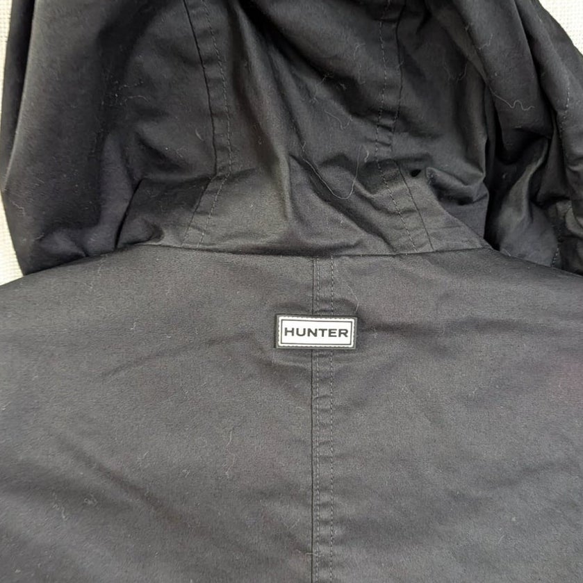Hunter Hooded Long Sleeve Logo Rain Jacket Parka Black XS