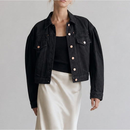 Ulla Johnson Cosette Black Denim Boxy Button Jacket