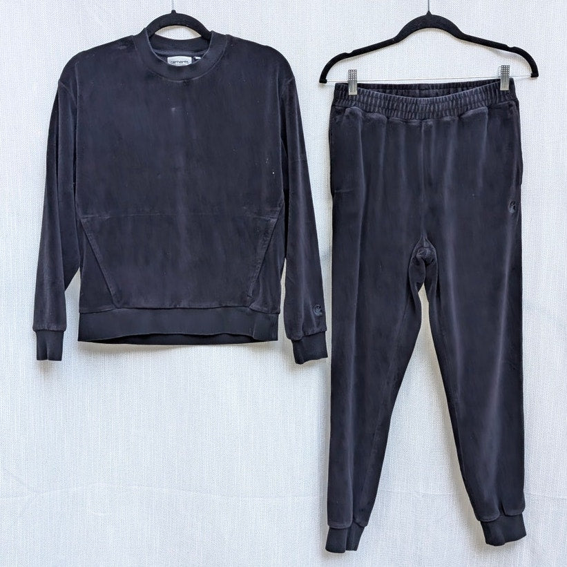 Carhartt WIP 2PC Silverton Velour Set: Sweatshirt Sweat Pants, in Black sz XS/S