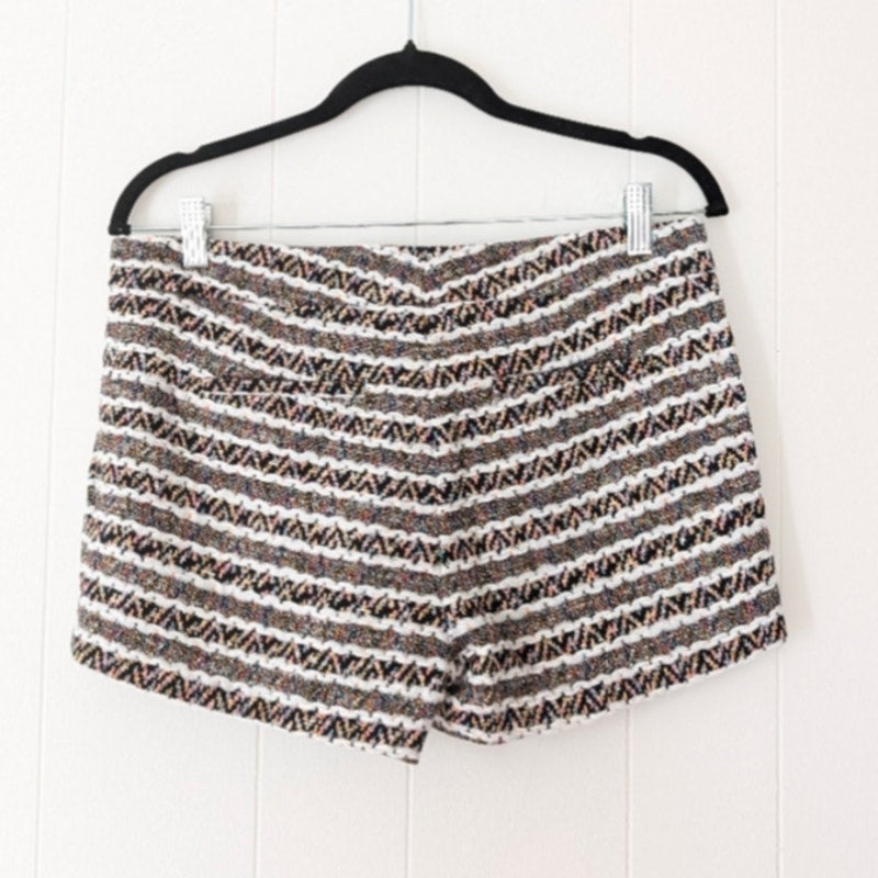 NWT Thakoon Black Multi Tweed Cotton Striped Fringed Shorts w/Pockets, size 6