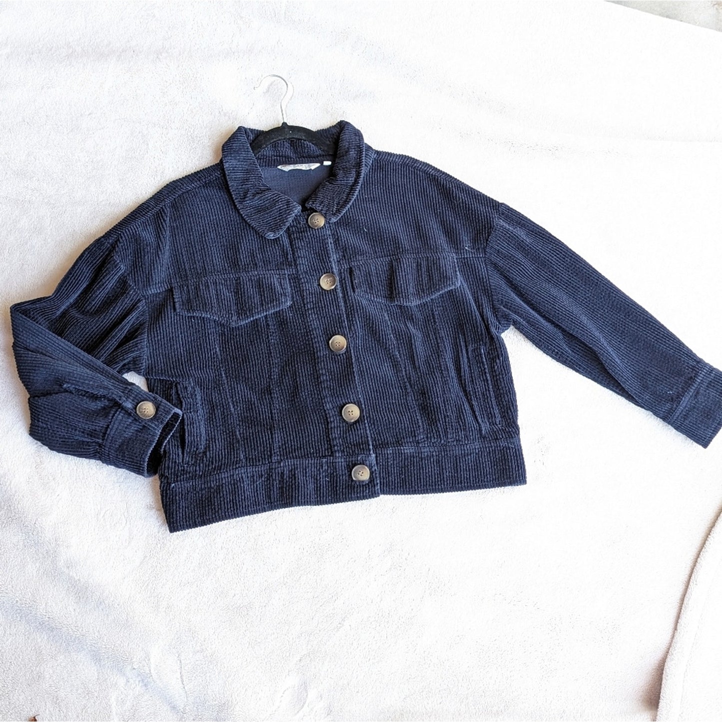 Anthropologie Sparkz Copenhagen Amanda Navy Blue Corduroy Cropped Jacket, size S