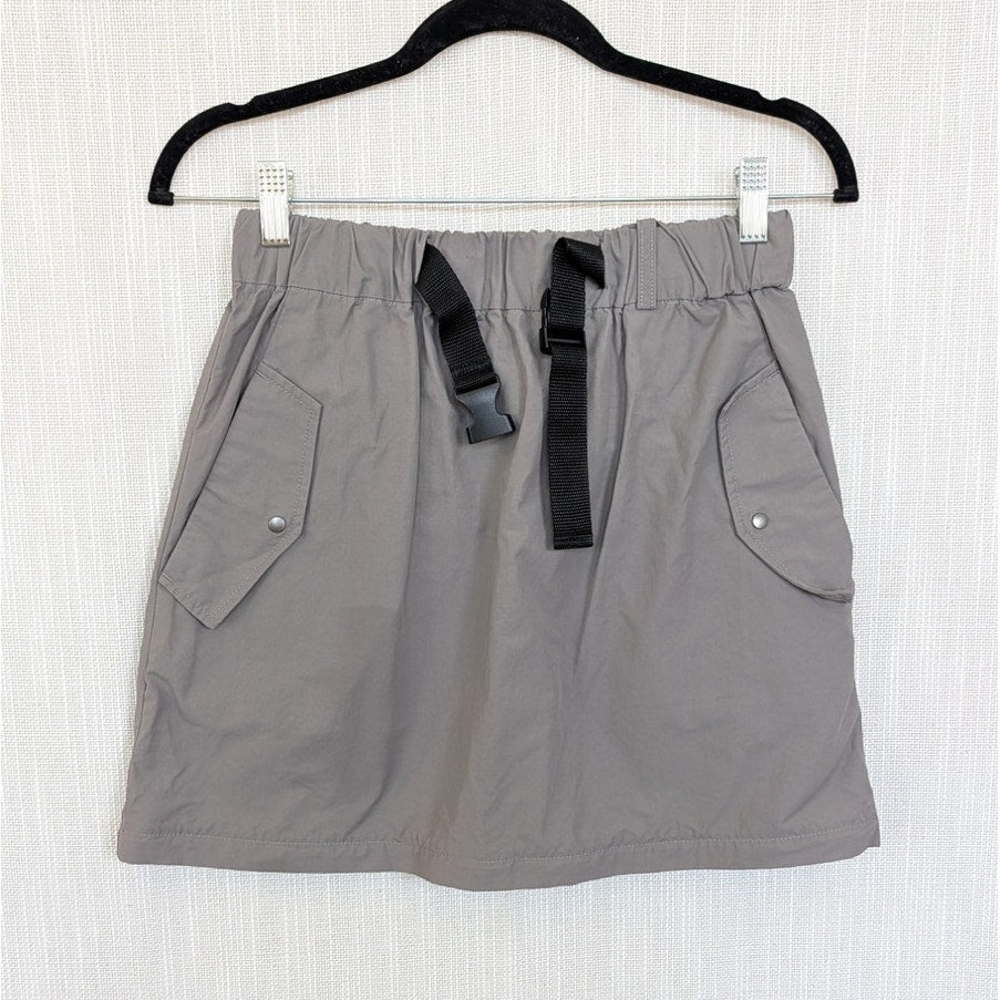 Moussy Mini Skirt Womens 1/S Gray Cotton A-line Pockets Belted