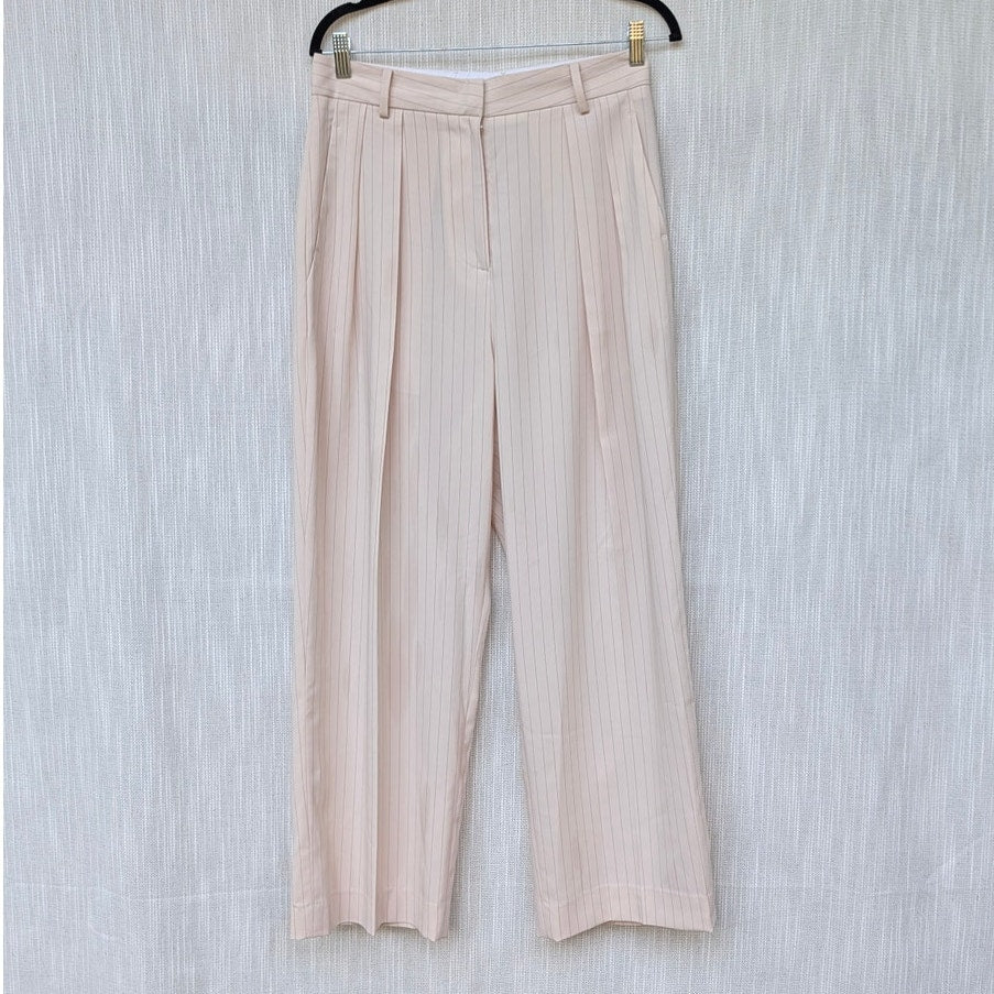 The Frankie Shop Tansy Pants Womens M Pleated Pinstriped Crepe Straight Wide Leg