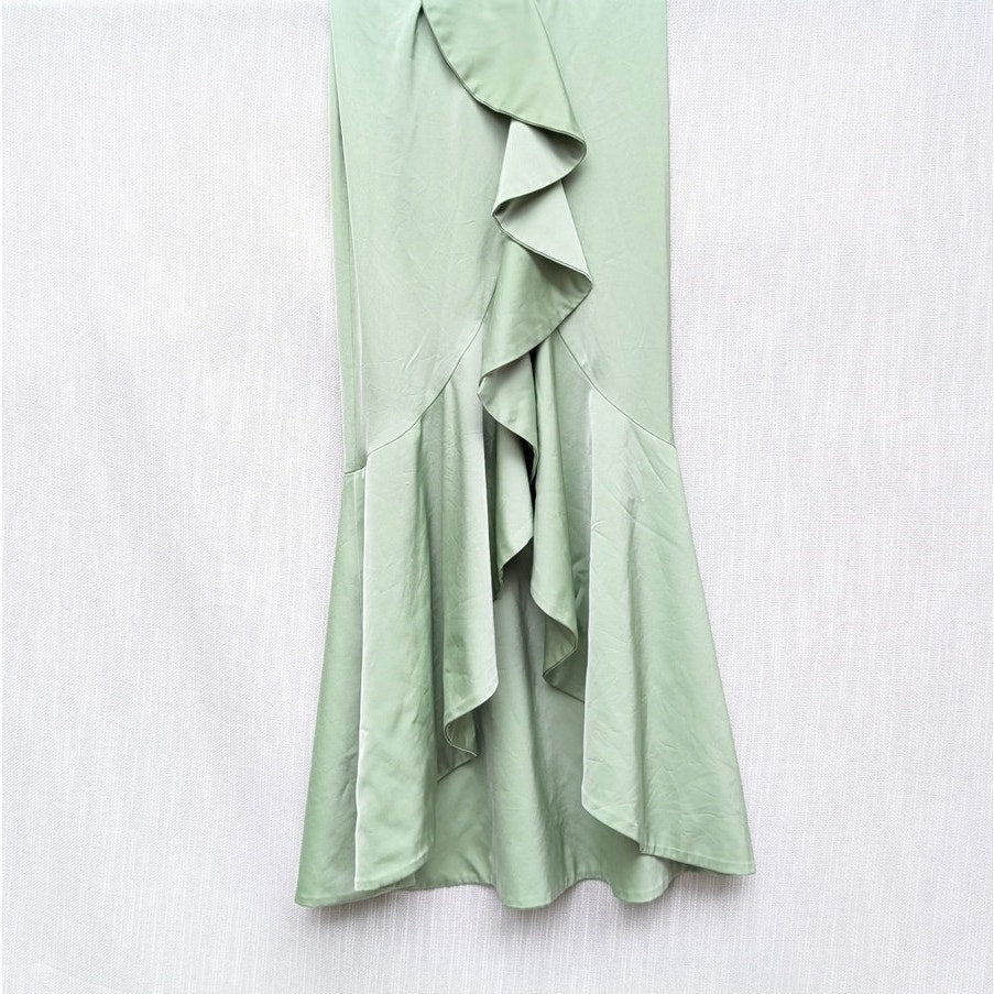 NBD Light Me Up Evening Dress Womens XS Green Sleeveless Ruffle Ball Gown Maxi