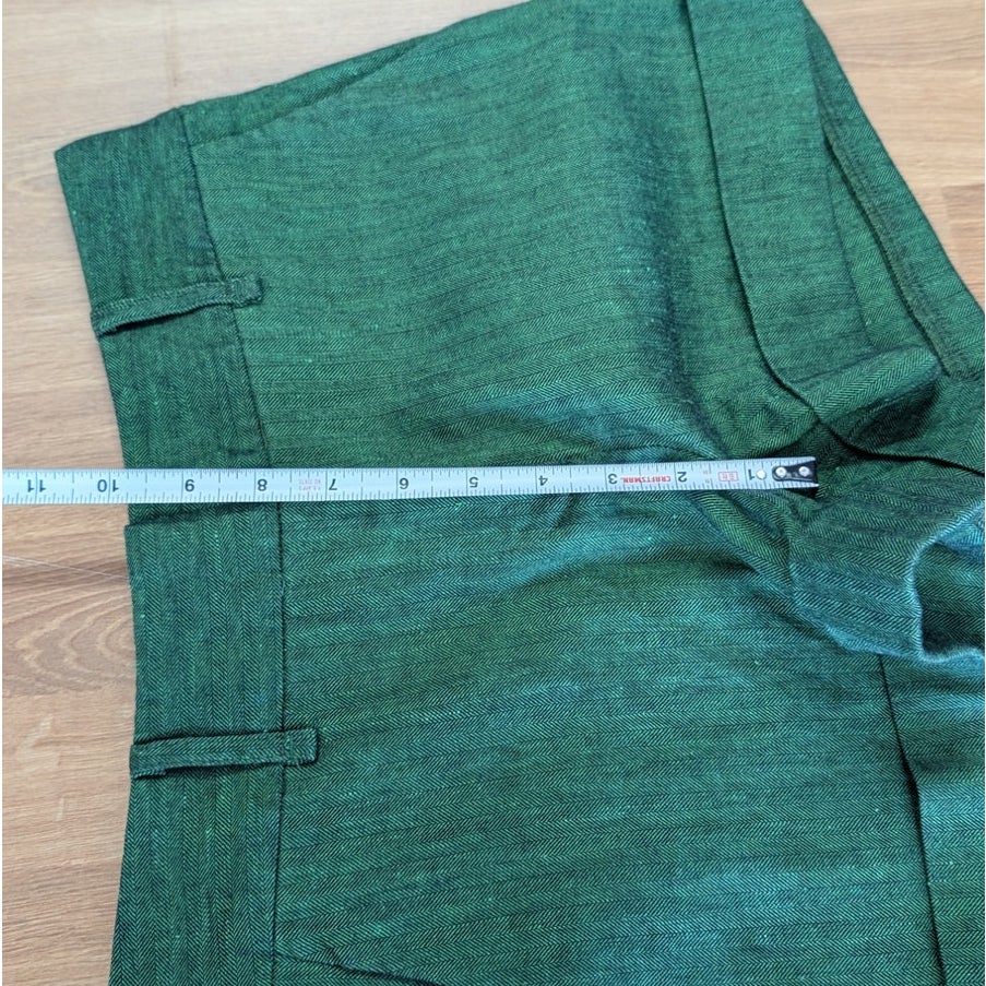 Veronica Beard Linen Cotton Blend Tailored Cuffed Short Women’s 0 Green Mid-rise