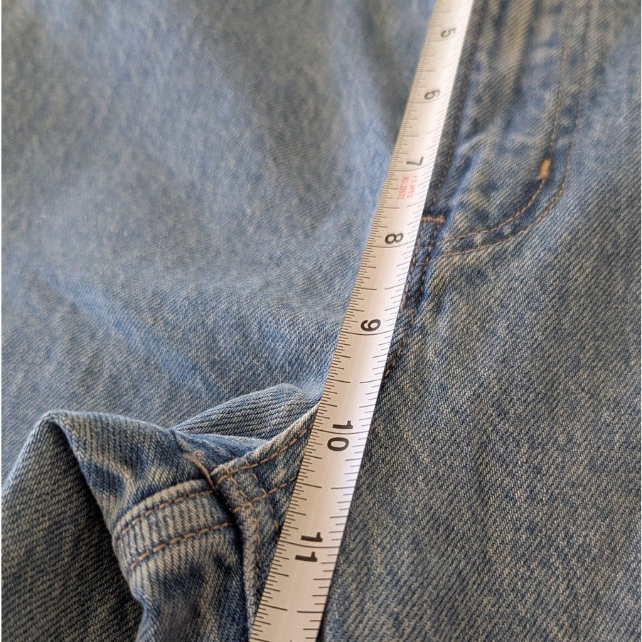 Oak + Fort Blue Denim Straight Leg Relaxed Fit Jeans in medium Stone, size 27