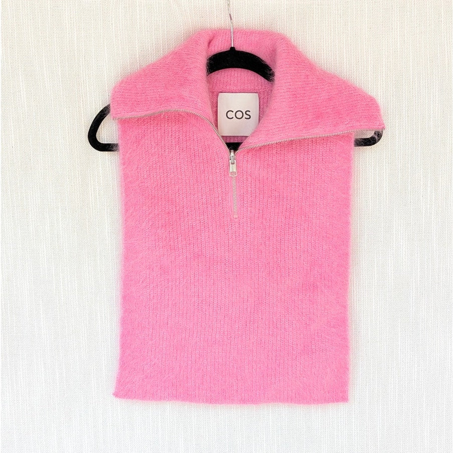 COS Open-Side Mohair Vest Womens OS Pink Sleeveless Half Zip