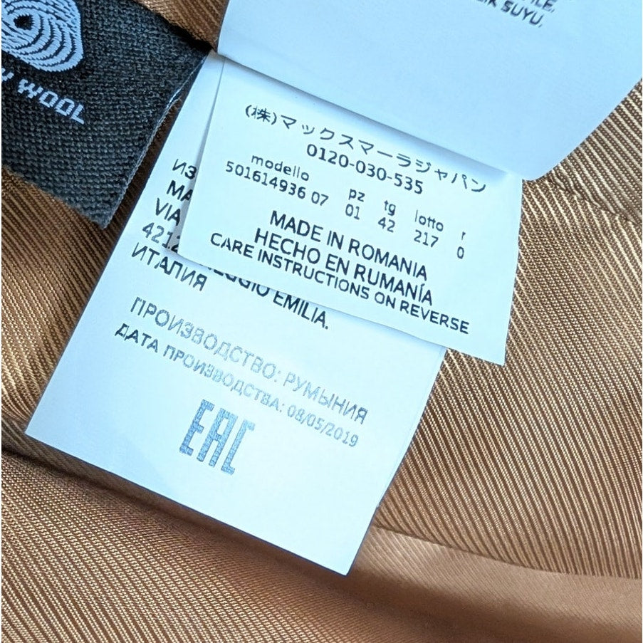 Weekend Max Mara Camel Tan Double-Breasted Wool Coat Womens 8 Belted Italy